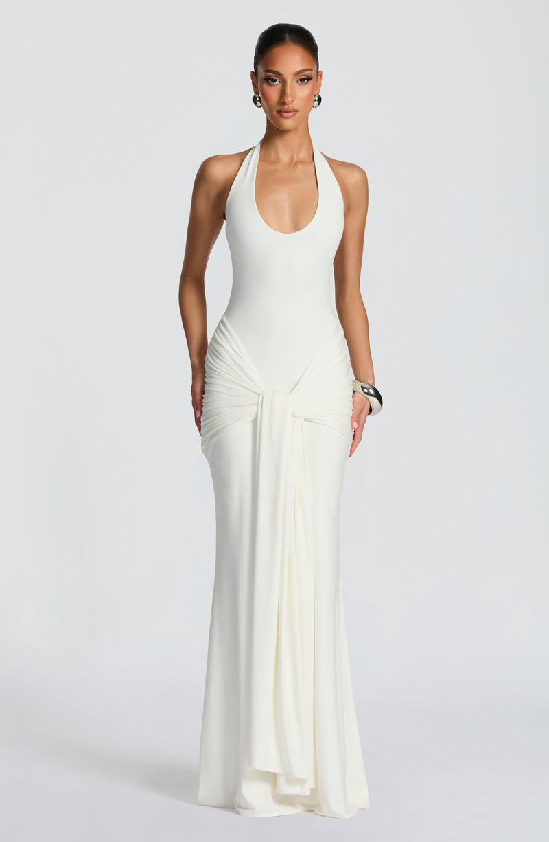 Camila™ - Vestido de Gala Marfil en Jersey de Lujo